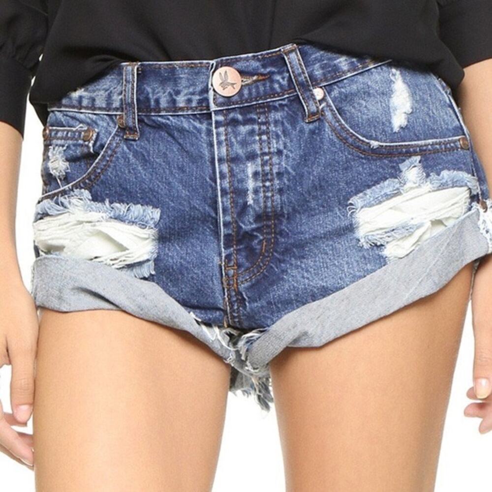 NWT One Teaspoon Sz 26 Bad Seed Bandits Distressed Cuffed Low Rise Jean Shorts